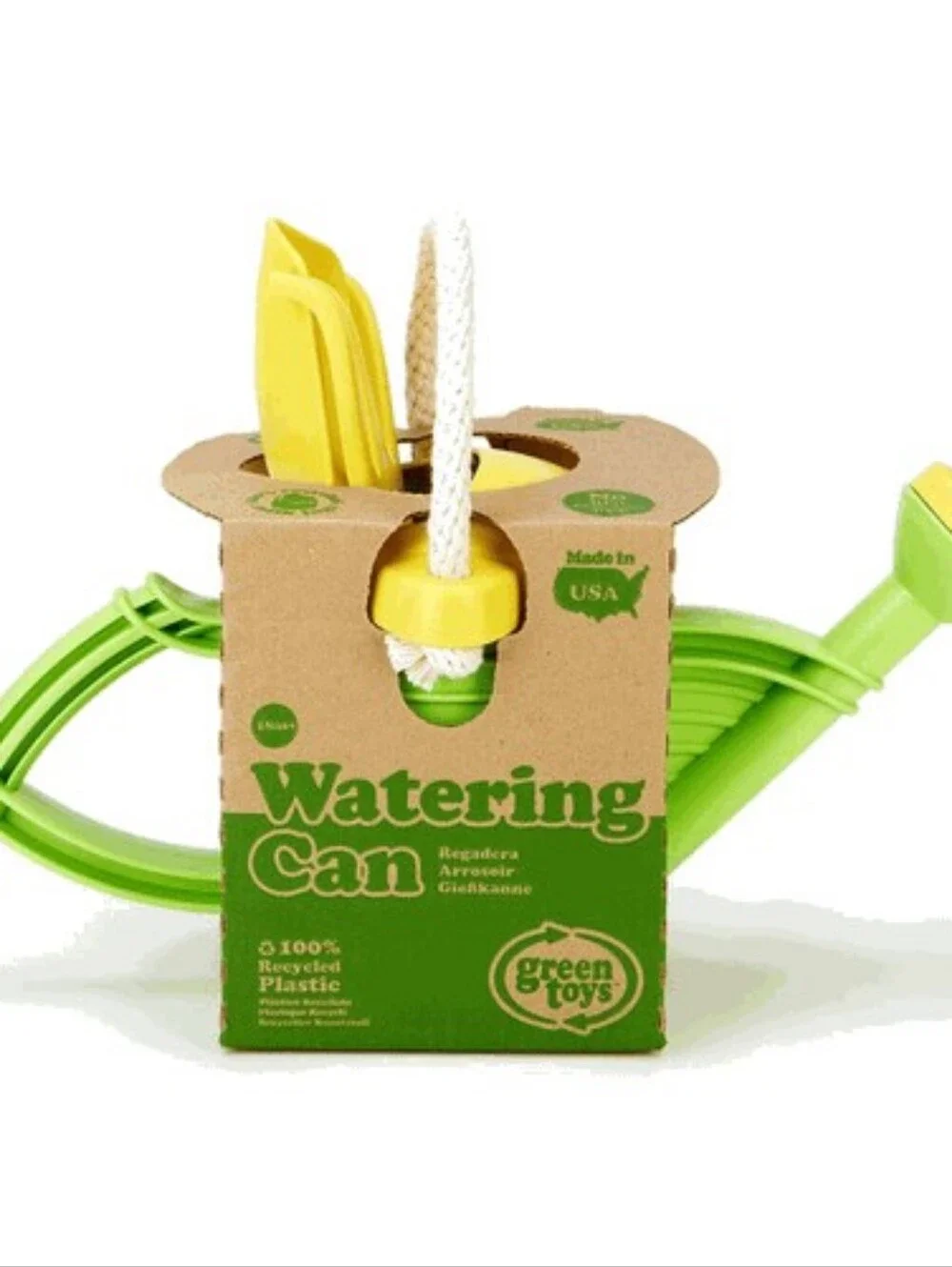 NEW GREEN TOYS Watering Can with Tools Green & Yellow Made in USA 100% Recycled